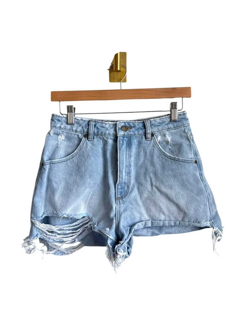 Rolla's Dusters High Rise Slim Denim Shorts Light Wash Distressed Size 27